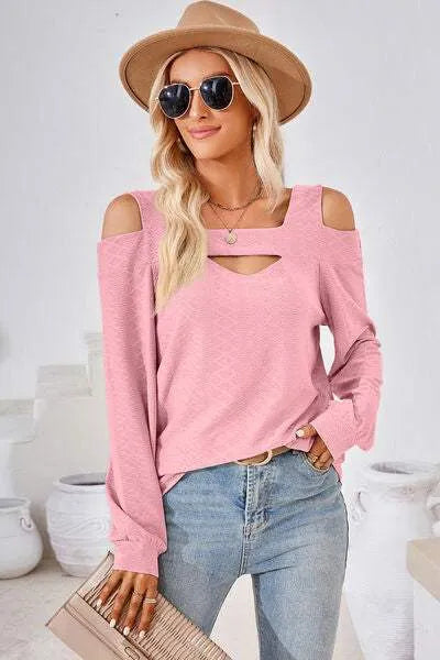 Cutout Square Neck Cold Shoulder T-Shirt Women's T-Shirts - Tophatter Daily Deals
